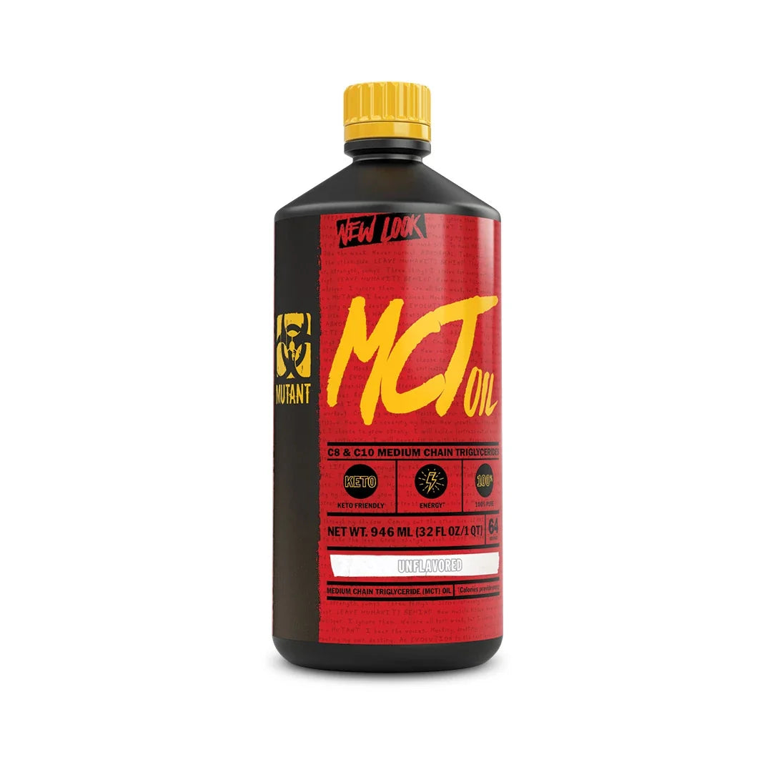 Mutant Nutrition MCT Oil 946 ml i en svart flaska med röd etikett och gul kork., bild 1 av 1