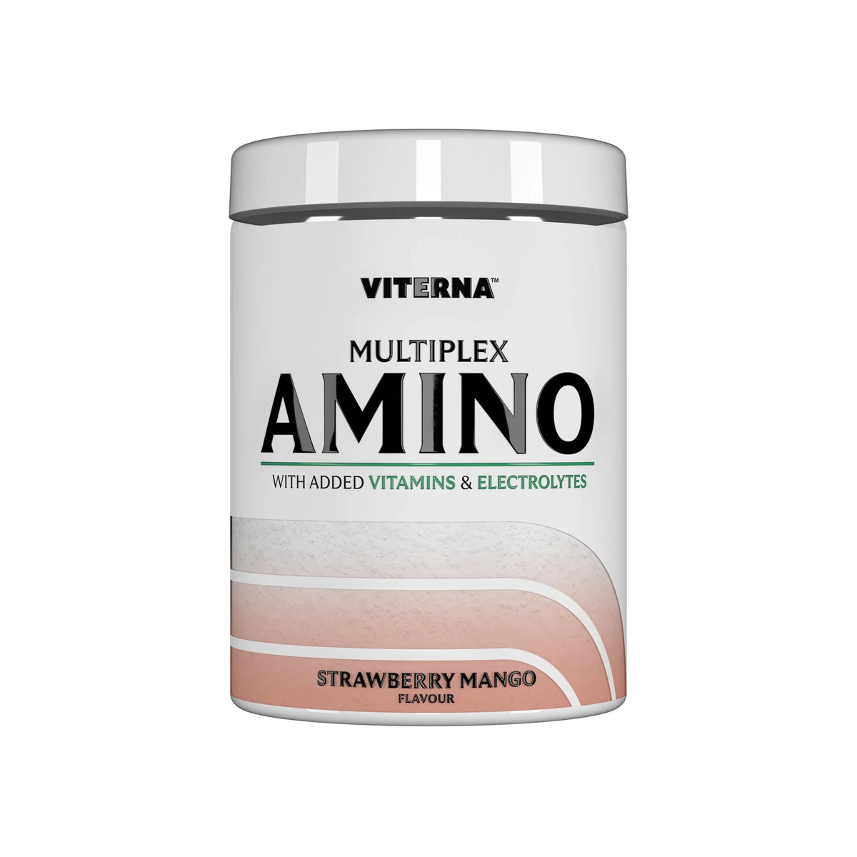 Viterna Multiplex Amino 400 g aminosyror i en vit burk med gröna detaljer och smaken Strawberry Mango., bild 6 av 9