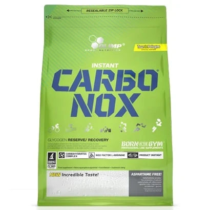 Olimp Carbo NOX 1 kg kolhydratpulver i en ljusgrön påse med stor blå text., bild 2 av 2