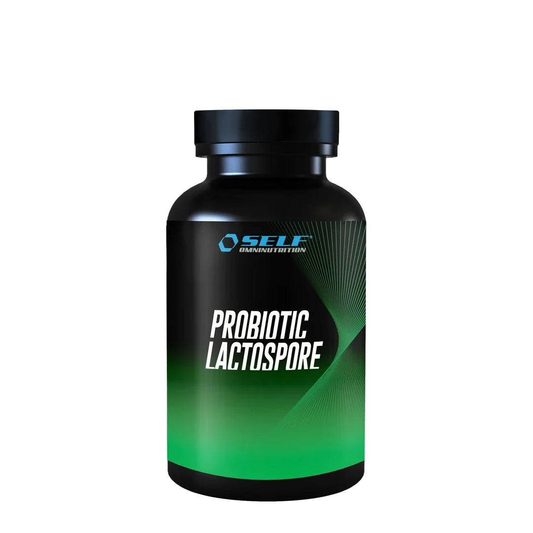 Self Omninutrition Probiotic Lactospore 60 caps i en svart burk med grön etikett och vita detaljer., bild 1 av 1