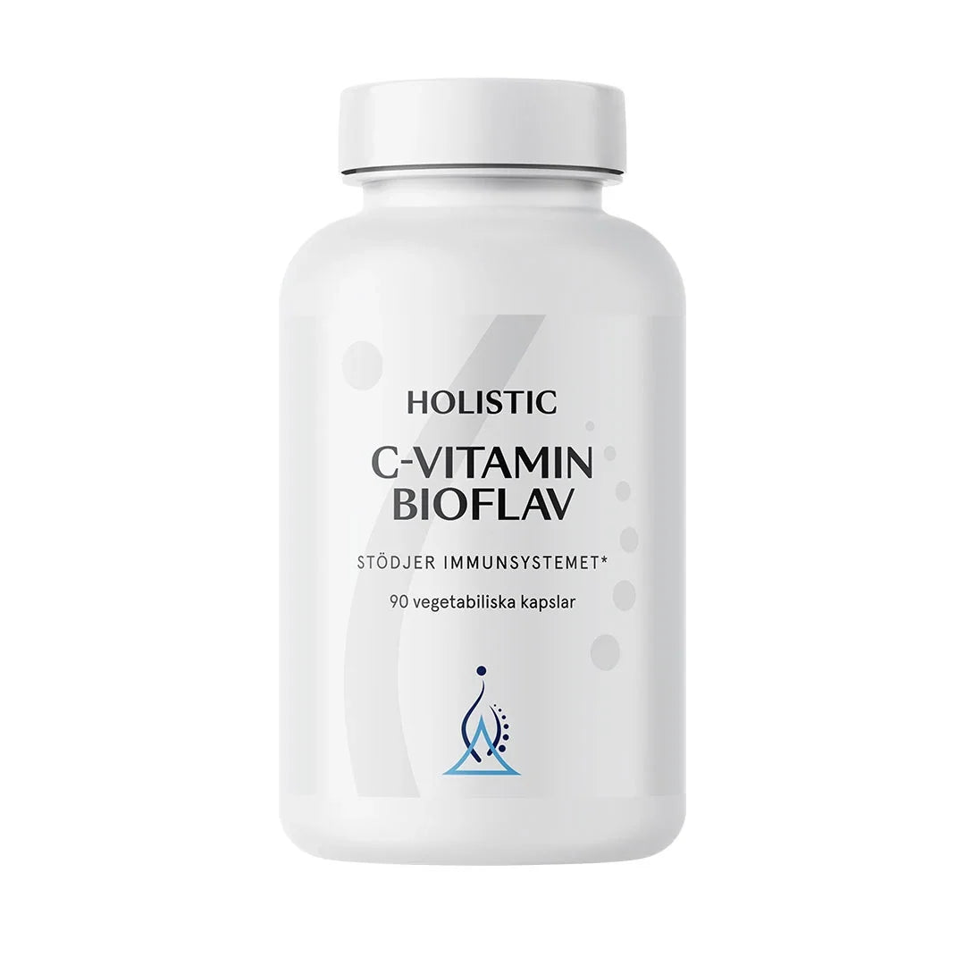 Holistic C-vitamin Bioflav 90 caps i en vit burk, ett veganskt kosttillskott för immunsystemet., bild 1 av 1