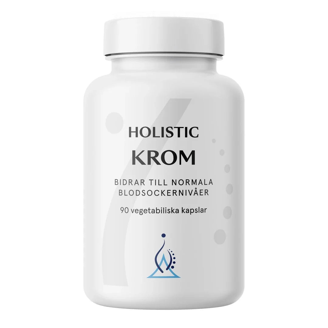 Holistic Krom 90 caps kosttillskott i en vit burk med svart text och en blå logga på framsidan., bild 1 av 1