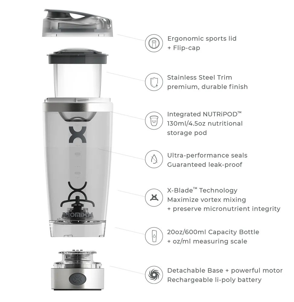 Promixx PRO Electric Shaker Bottle Stainless Steel 600 ml