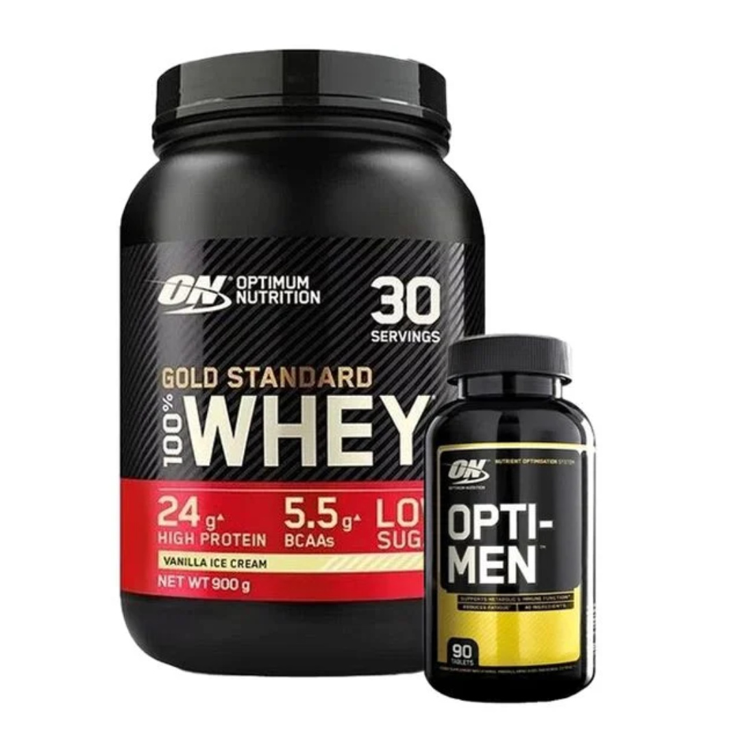 Optimum Nutrition 100% Whey Gold Standard Vassleprotein 908g +  Opti-Men, 90 Tabletter