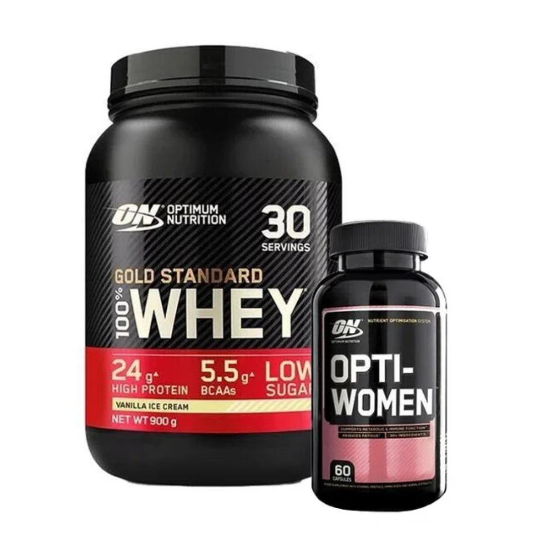 Optimum Nutrition 100% Whey Gold Standard Vassleprotein 908g +  Opti-Women, 60 Tabletter